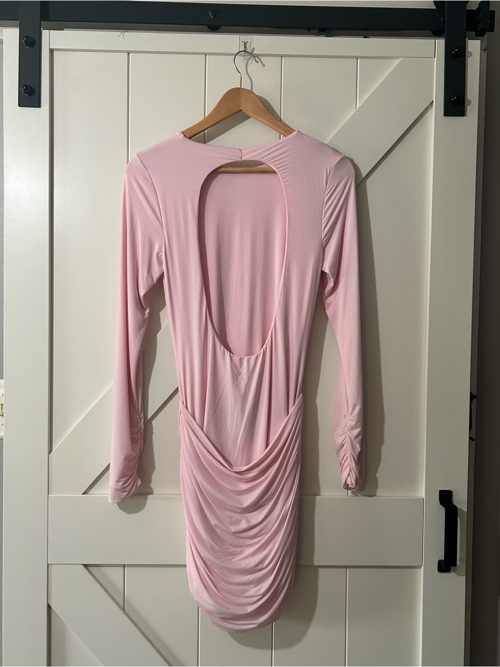 Oh Polly Pink Long Sleeve Ruched Mini Dress - Picture 5 of 8